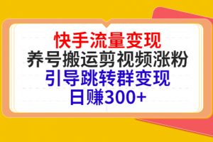 快手流量变现，养号搬运剪视频涨粉，引导跳转群变现日赚300+