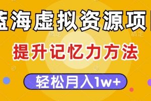 蓝海虚拟资源项目，提升记忆力方法，多种变现方式，轻松月入1w+【揭秘】