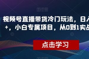 视频号直播带货冷门玩法，日入1000+，小白专属项目，从0到1实战教学【揭秘】